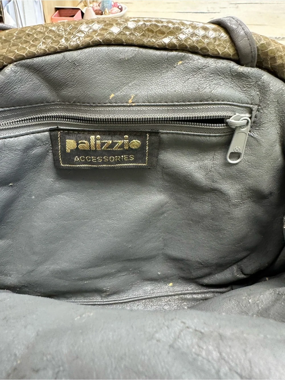 Palizzio Genuine Snakeskin Crossbody Bag Vintage Taupe Olive